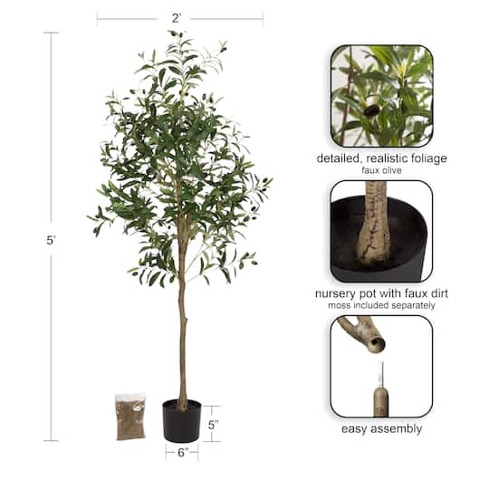 Kate and Laurel 5ft. Green Oliveira Faux Olive Tree